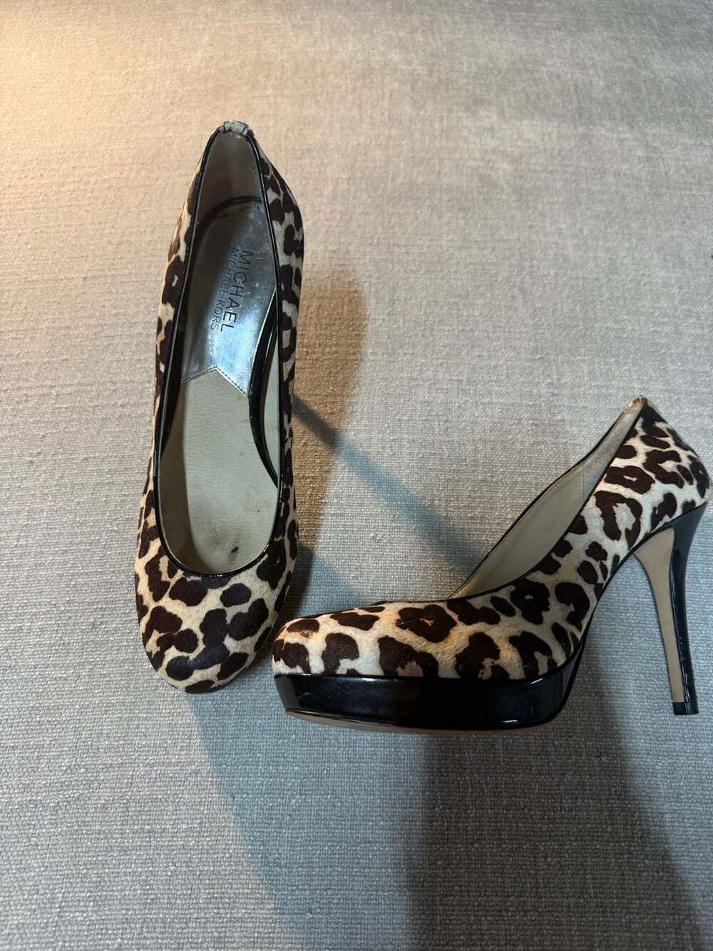MICHAEL Michael Kors Leopard Print Calf Hair Platform Stiletto Heels Pumps Size